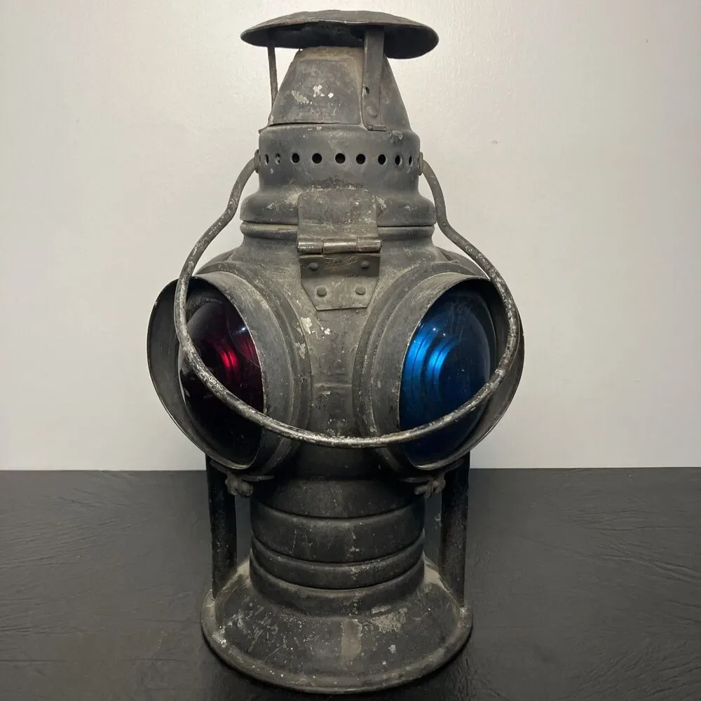 Vintage CHICAGO Adlake - Non-Sweating Railroad Switch Lamp Train Red Blue 4 Lens